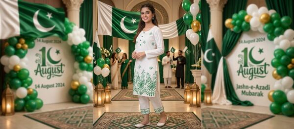 Women's 2-Piece Independence Day / Festive Lawn Kurti & Trousers Set