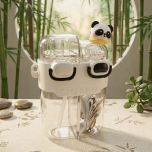 Cute Dual-Compartment Kawaii Water Bottle with Shoulder Strap