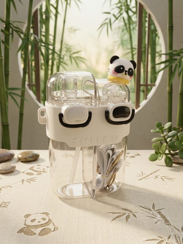 Cute Dual-Compartment Kawaii Water Bottle with Shoulder Strap